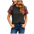 thumbnail image 1 of vigerkar Womens T Shirts Plaid Pearl Ruffle Short Sleeve Crewneck Loose Shirt Casual Tunic Blouses Tops (Black, XXL), 1 of 9