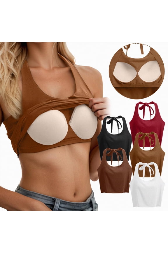 Womens Tank Tops Sexy Halter Neck Going Out Tops Summer 2026 Trendy Backless Workout Shirts Sleeveless Y2k Clothes (Coffee, M)
