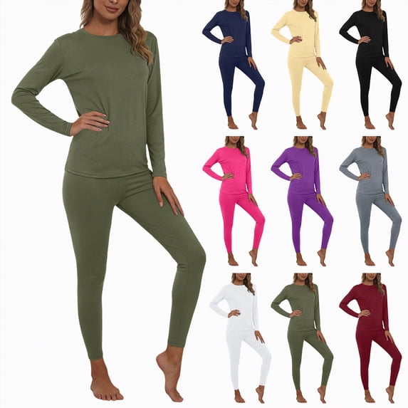 vigerkar Womens Thermal Base Layer Set – Long Sleeve Shirt & Leggings for Cold Weather – Lounge Set for Women (Hot Pink, M)