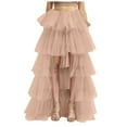 thumbnail image 1 of vigerkar Womens Tiered Ruffle Tulle Maxi Skirt a Line Elastic High Waist Tutu Long Skirt Puplum Mesh Skirt Wedding Skirt Beige, One Size, 1 of 5