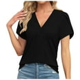 thumbnail image 1 of vigerkar Womens Tops Dressy Casual V Neck Short Sleeve Shirts Summer Loose T Shirts Trendy Tops Tunic Blouses Black, XL, 1 of 7