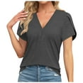 thumbnail image 1 of vigerkar Womens Tops Dressy Casual V Neck Short Sleeve Shirts Summer Loose T Shirts Trendy Tops Tunic Blouses Grey, M, 1 of 6