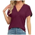 thumbnail image 1 of vigerkar Womens Tops Dressy Casual V Neck Short Sleeve Shirts Summer Loose T Shirts Trendy Tops Tunic Blouses Red, M, 1 of 7