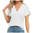 thumbnail image 1 of vigerkar Womens Tops Dressy Casual V Neck Short Sleeve Shirts Summer Loose T Shirts Trendy Tops Tunic Blouses White, S, 1 of 6