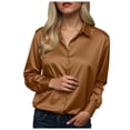 thumbnail image 1 of vigerkar Womens Tops Long Sleeve Satin Silk Button Down Shirts Casual Business Dressy Blouses (Brown, M), 1 of 5