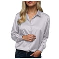 thumbnail image 1 of vigerkar Womens Tops Long Sleeve Satin Silk Button Down Shirts Casual Business Dressy Blouses (Grey, XL), 1 of 5