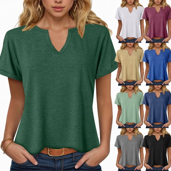 vigerkar Womens Tops Short Sleeve V-Neck T Shirts Casual Basic Tees Trendy Clothes (Wine, S)