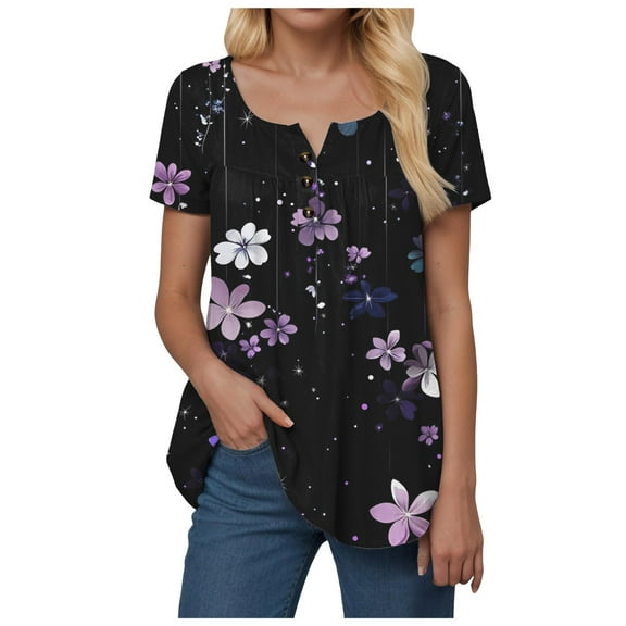 vigerkar Womens Tunic Tops To Wear With Leggings Summer Short Sleeve Black, M