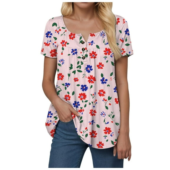 vigerkar Womens Tunic Tops To Wear With Leggings Summer Short Sleeve Pink, M