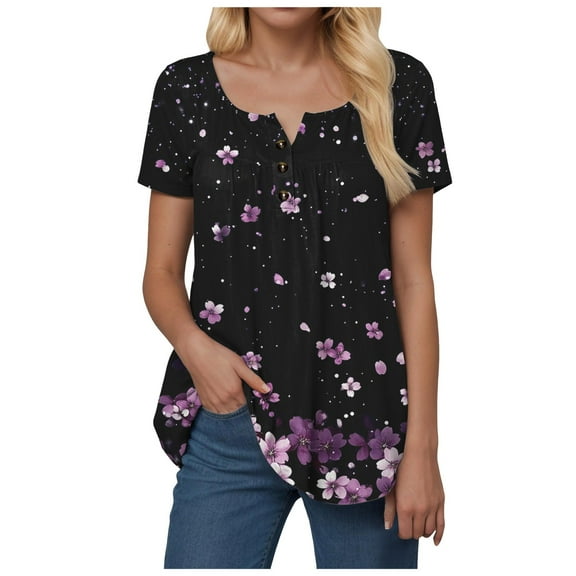 vigerkar Womens Tunic Tops To Wear With Leggings Summer Short Sleeve Purple, XXL