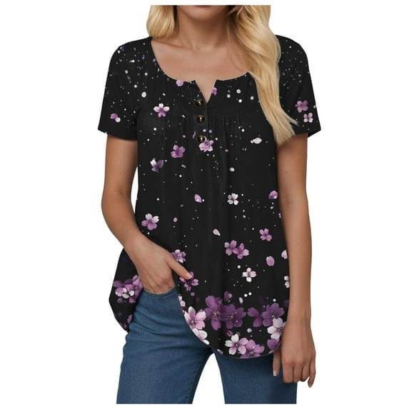 vigerkar Womens Tunic Tops To Wear With Leggings Summer Short Sleeve Purple, XXL