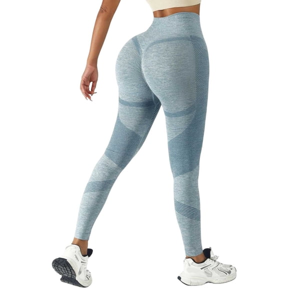 vigerkar Womens Ultra Soft High Waist Seamless Workout Lifting Booty Scrunch Yoga Pants (Light Blue, L)