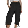 thumbnail image 1 of vigerkar Womens Wide Leg Capri Pants Loose Drawstring Comfy Lounge Trousers Summer 7/8 Pant with Pockets Black, XL, 1 of 8