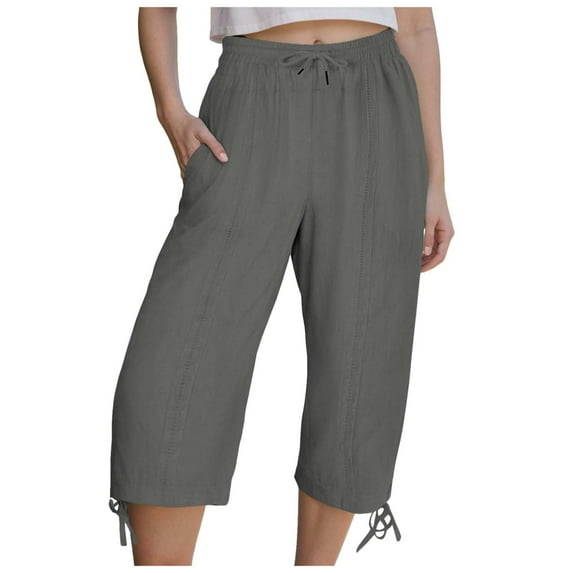 vigerkar Womens Wide Leg Capri Pants Loose Drawstring Comfy Lounge Trousers Summer 7/8 Pant with Pockets Dark Gray, XXL