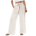thumbnail image 1 of vigerkar Womens Wide Leg Palazzo Pants Belted High Waisted Business Casual Flowy Long Trousers with Pockets Beige, L, 1 of 9