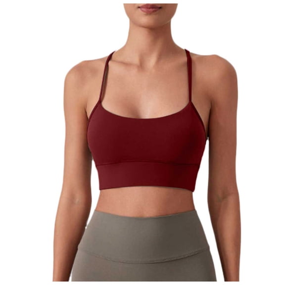 vigerkar Womens Y Sports Bras Yoga Top with Cups Spaghetti Thin Strap Workout Bra Tops (Brick Red, M/6)