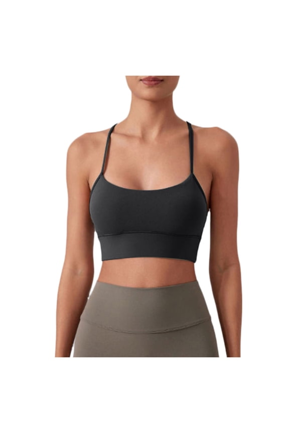 Womens Y Sports Bras Yoga Top with Cups Spaghetti Thin Strap Workout Bra Tops (Grey, M/6)
