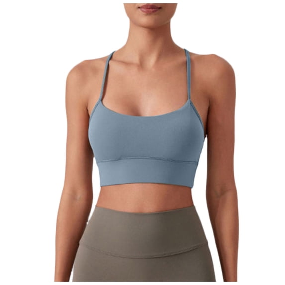 vigerkar Womens Y Sports Bras Yoga Top with Cups Spaghetti Thin Strap Workout Bra Tops (Light Blue, XL/10)