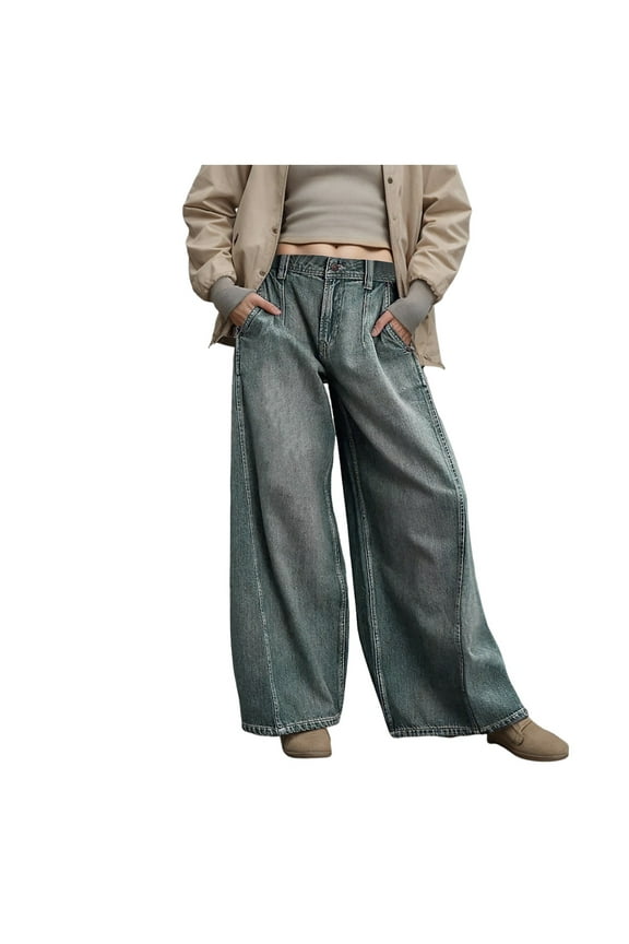 Womens Y2K Baggy Jeans Hop Skater Jeans Vintage Skateboard Pants Loose Fit Denim Jeans Blue, S