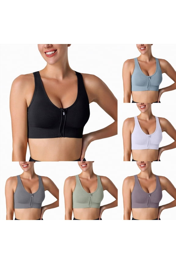Womens Zip Front Closure Sports Bra Zipper Wireless Seamless Comfort High Support Full Coverage, Running, Yoga, Gym (White, M)