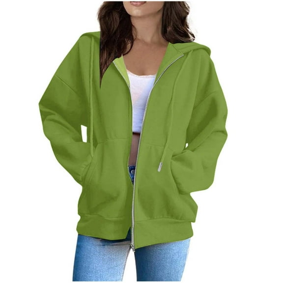 vigerkar Womens Zip Up Hoodies Oversized Sweatshirts Solid Color Long Sleeve Lightweight Jackets With Pockets (Light Green, XL)