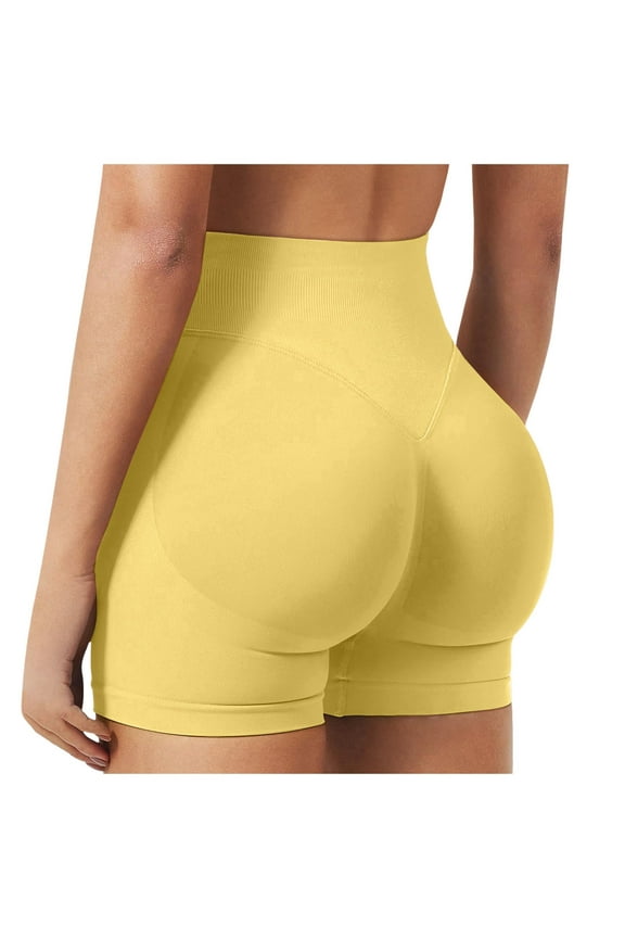 Workout Impact Yoga Shorts for Women Scrunch Lifting Gym Seamless Booty Biker Shorts Yellow, S