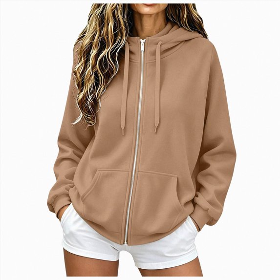 vigerkar Y2K Casual Zip Up Hoodie for Women Oversized Lightweight Jacket with Pockets Fashion Long Sleeve Sweatshirt (Brown, XL)