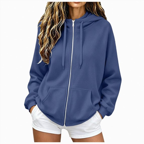 vigerkar Y2K Casual Zip Up Hoodie for Women Oversized Lightweight Jacket with Pockets Fashion Long Sleeve Sweatshirt (Dark Blue, S)