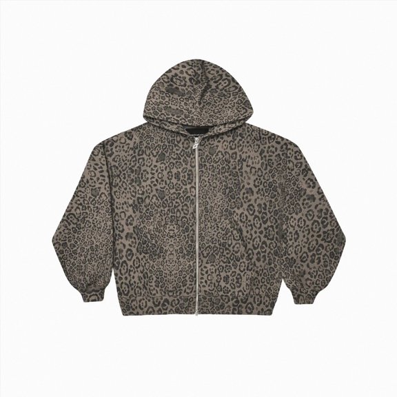 vigerkar Y2K Grunge Leopard Zip Up Hoodie Womens Streetwear Jacket, Oversized Emo Goth 2000s Graphic Hoodie (Black, XL)