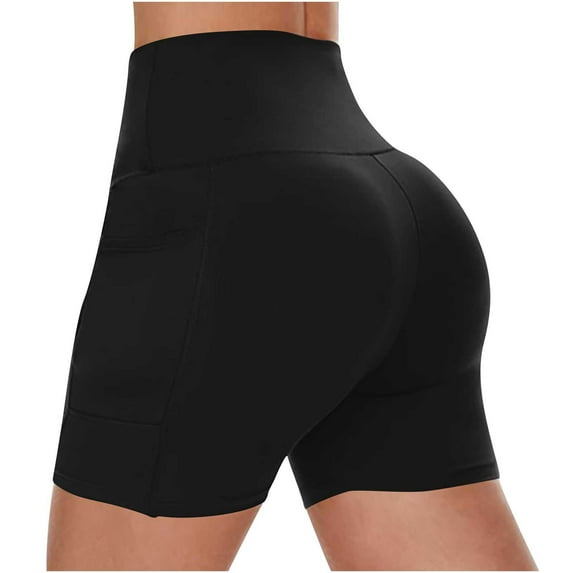 vigerkar Yoga Shorts for Women Compressive High Waisted Sculpting Biker Shorts with Pockets Black, L