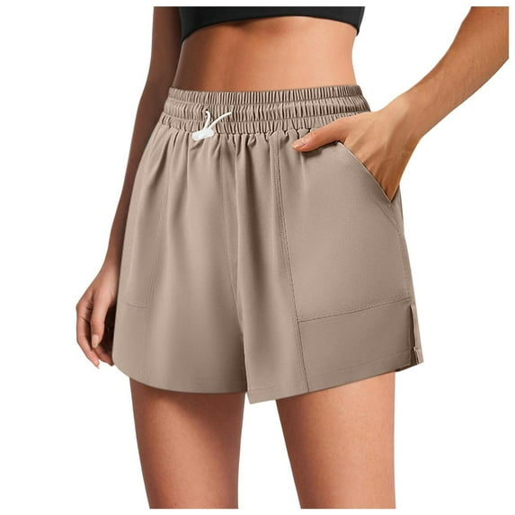 vigerkar Yoga Shorts for Women Wide Leg High Waist SweatShorts Baggy Gym Shorts Exercise Shorts Sexy Lounge Short Leggings Khaki, M