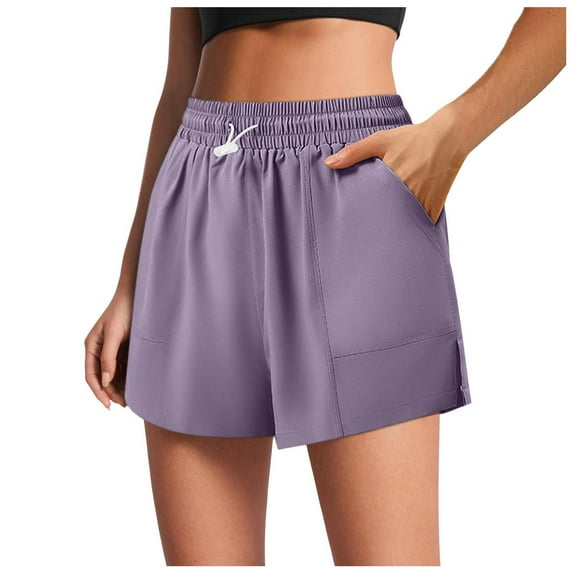 vigerkar Yoga Shorts for Women Wide Leg High Waist SweatShorts Baggy Gym Shorts Exercise Shorts Sexy Lounge Short Leggings Purple, L