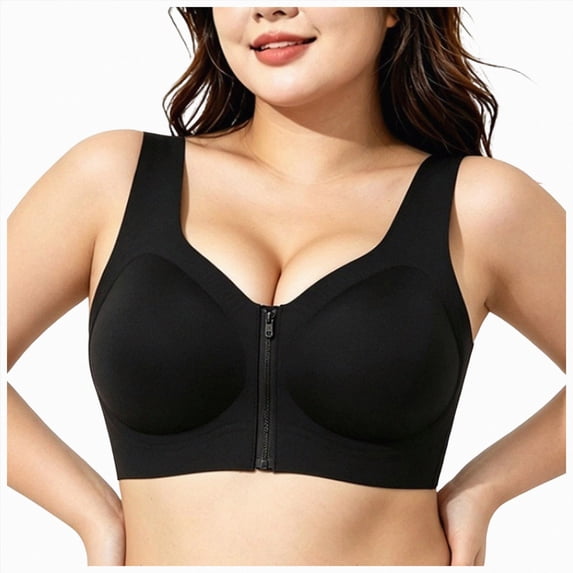 vigerkar Zip Front Closure Bra Wireless Support Comfort Full Coverage Back Smoothing No Underwire Bralettes Seamless (Black, 5XL)