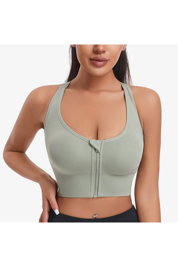 Zip Front Closure High Impact Sports Bra for Women Racerback Sports Bra High Support Workout Running Bras Green, XXL