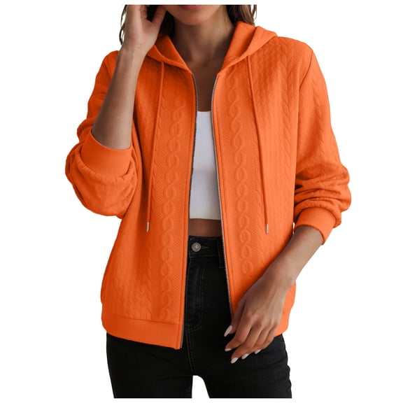 vigerkar Zip Up Cardigan Sweatshirts for Women Long Sleeve Lightweight Hoodie Oversized Casual Hoodies Sweater Fashion Jackets (Orange, L)