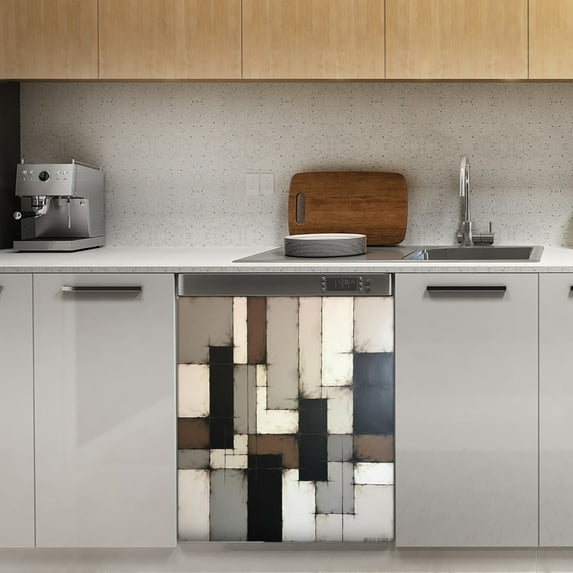 vinatge Geometric abstract art gray black brown Dishwasher Magnet Cover Decorative Sticker for Home Cabinet Kitchen 23" x26"