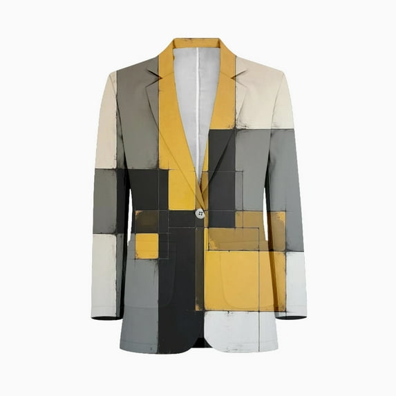 vinatge Geometric abstract art yellow gray black Men's Suit Blazer Casual Party Wear Slim Fit Suit Jacket Fashionable Luxury British Style Men Suit Coat