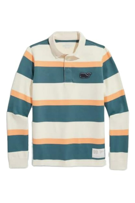 Boys' Multi-Stripe Rugby Polo Shirt, Melon, Large