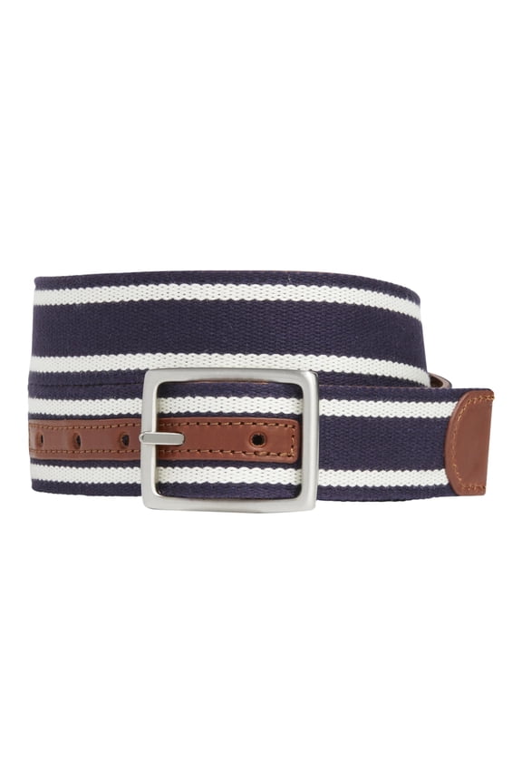 Reversible Leather Heritage Stripe Belt, Nautical Navy, 36