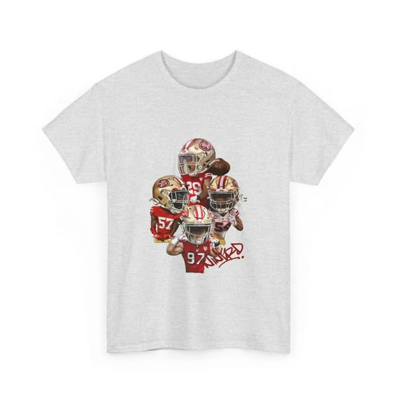 vintage Exclusive San Francisco 49ers Niner D Adult Unisex Short Sleeve Tee - Bosa, Warner, Hufanga, Greenlaw-TH27059