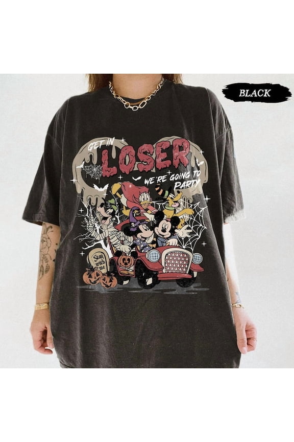vintage Mickey and Friends Get In Loser We're Going to Party Shirt, Mickey's Not So Scary Halloween Party Tee, Disney Halloween 2025 Shirt