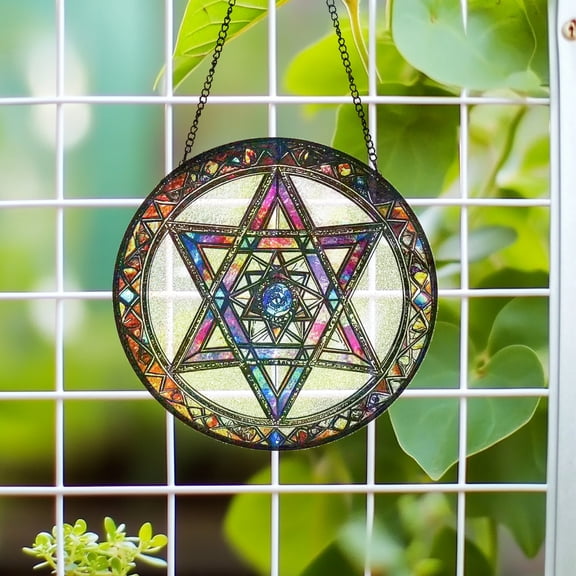vintage Star of David Stained Glass Window Hanging, StarSuncatcher Diamond Glass Panel Hangings Scenery Sun Catchers Decor for Christmas for Women, Men, Wife, Aunt Mom 9.8 in