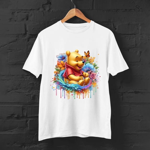 vintage Winnie The Pooh Bear Short Sleeve White-Black Men's Women's T Shirt -TH21637