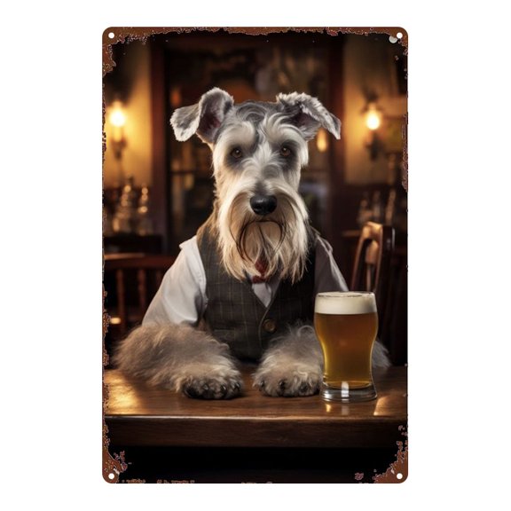 A vintage bar dog and beer poster with a distressed, retro style, perfect for home, restaurant, cafe, bar, or garage décor. Ideal for room decor - 8x12 inches (20x30 cm).