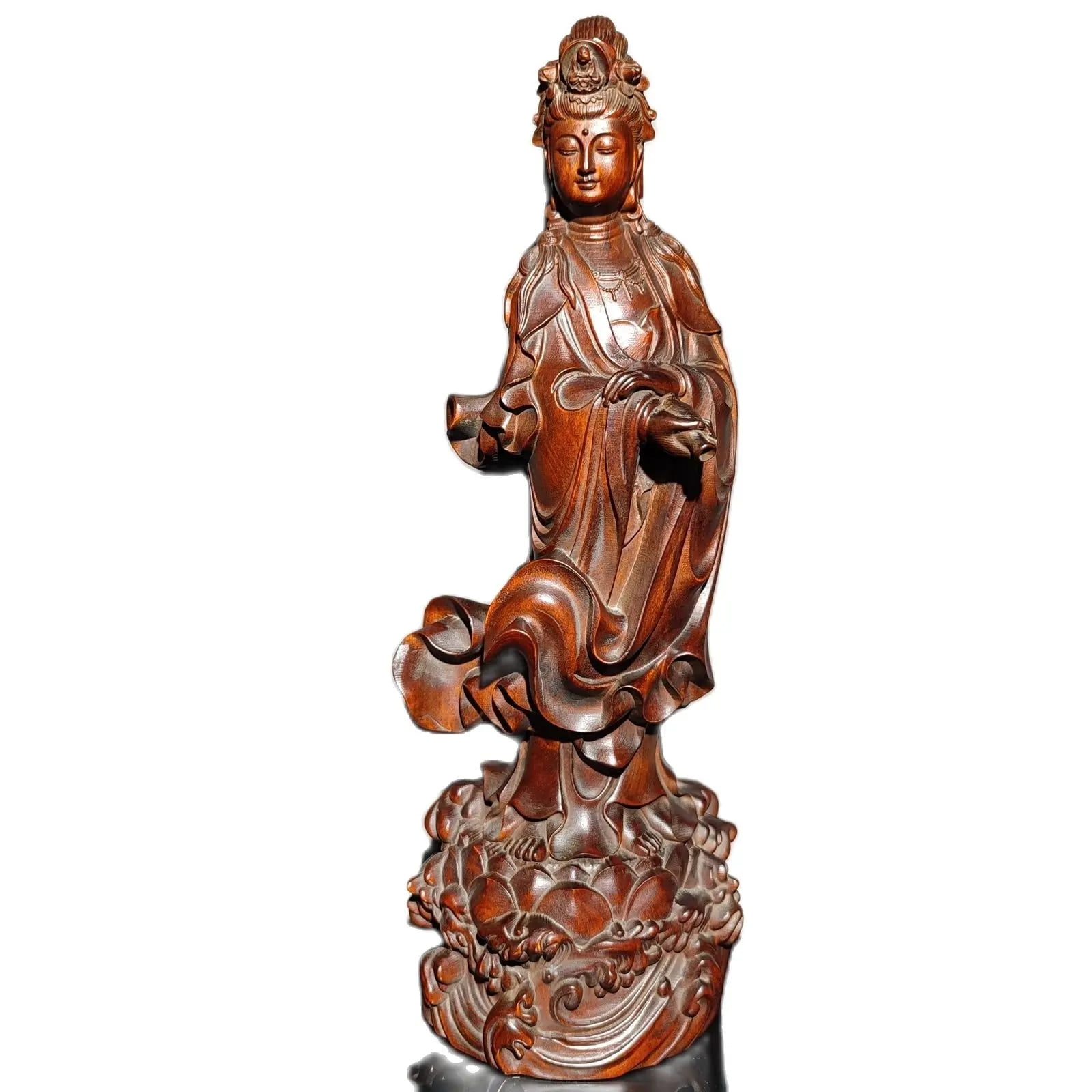 vintage carving wooden Kwanyin statue bodhisattva buddhist guanyin