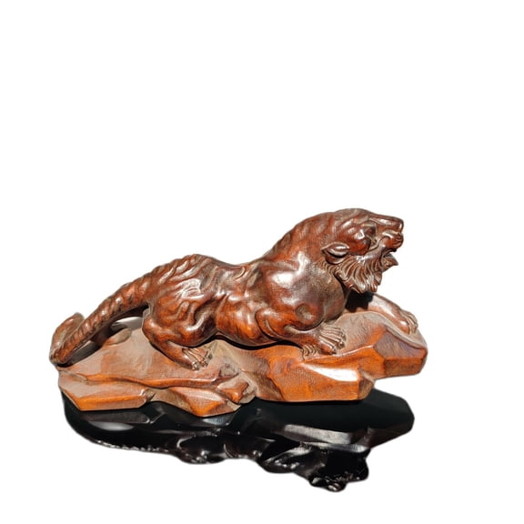 vintage chinese wooden carving Tiger statue desk decor room home wood carved