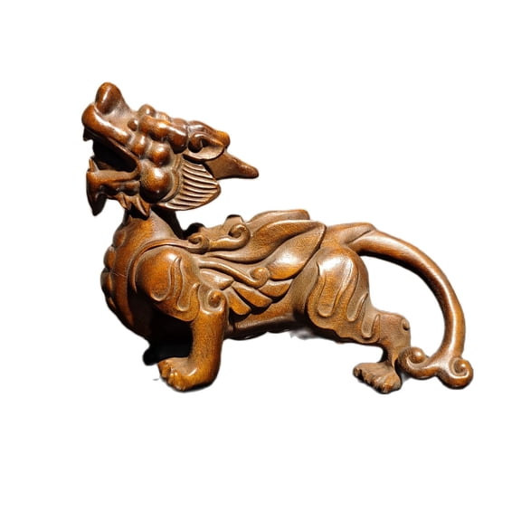 vintage chinese wooden dragon statue wood carving unicorn room decor sculpture Boxwood