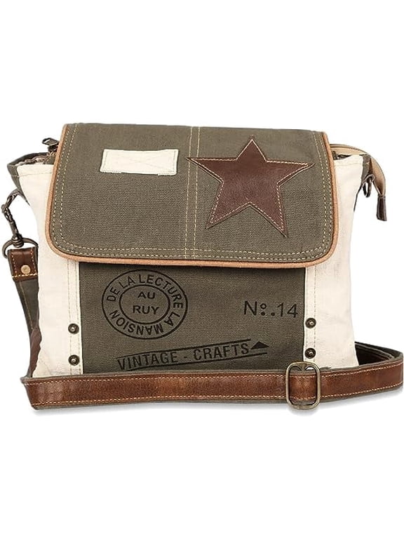 Canvas and Leather Messenger Bag, Crossbody Shoulder Bag for Men & Women, Laptop Satchel for Work, Travel & Daily Use