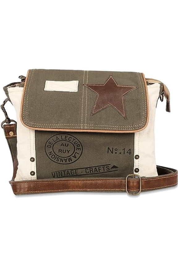 Canvas and Leather Messenger Bag, Crossbody Shoulder Bag for Men & Women, Laptop Satchel for Work, Travel & Daily Use