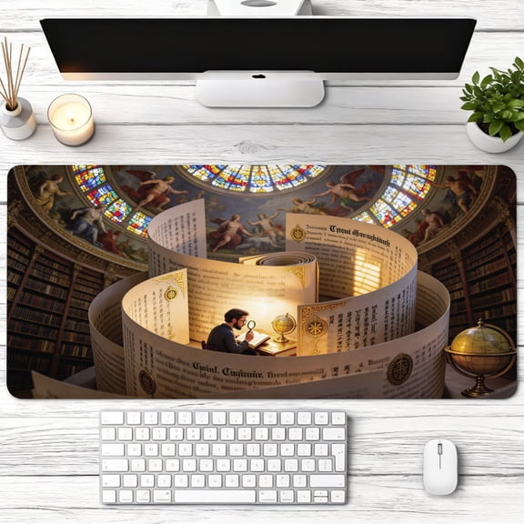 vintage library ancient manuscript study room Mouse Pad,Non Slip Rubber Pad,Desktop Decoration Drotection Pad,Washable,Lock Edge Multi Size,Mousepad For Home